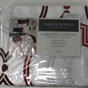Damask Designs by Charter Club Twin Size Comforter Cover Set Brick Red White
